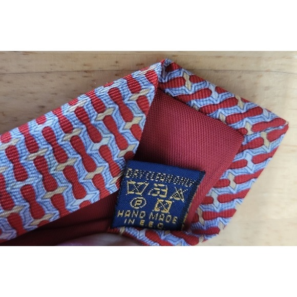 Sir Richel Mens Tie Red Blue Geometric‎ Pattern Silk Necktie Business Formal - Picture 6 of 8